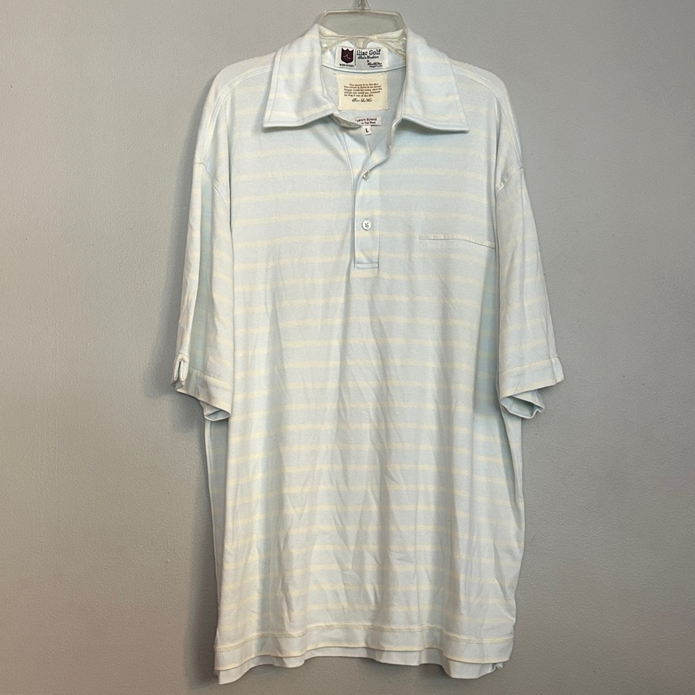 iliac Golf men luxury hybrid light blue & yellow striped polo
